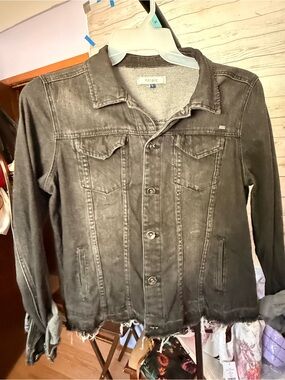 N-Trailz Women’s Washed Black Denim Jacket with Raw Hem